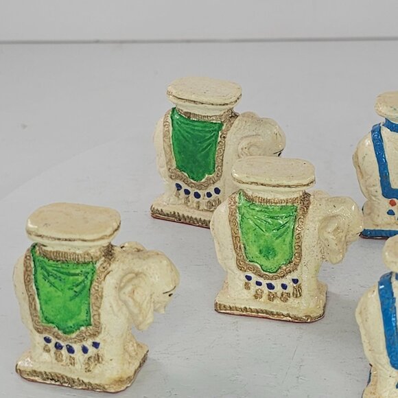 Decorative Miniature Elephant Plant Stand Figurines Set Of 8 Green Blue Accents - Picture 4 of 8